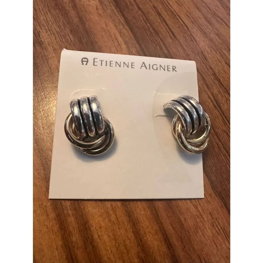 Etienne Aigner Silver Gold Knot Stud Earrings
